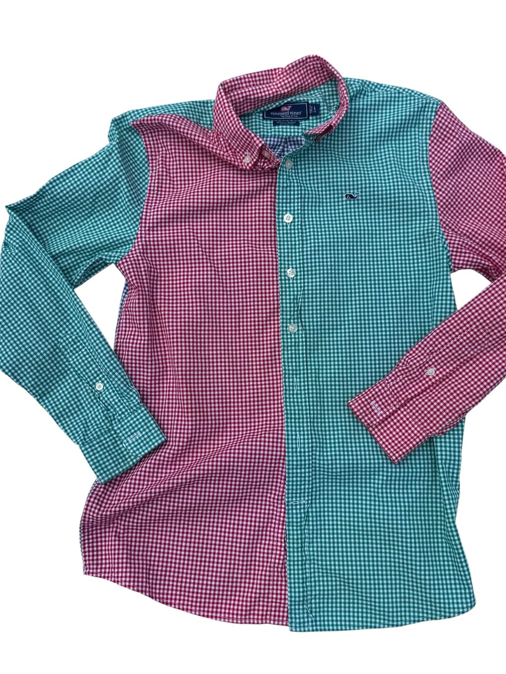 Vineyard Vines Whale 3 Tone Gingham Button-Down Shirt - boys Sz 16 light Oxford